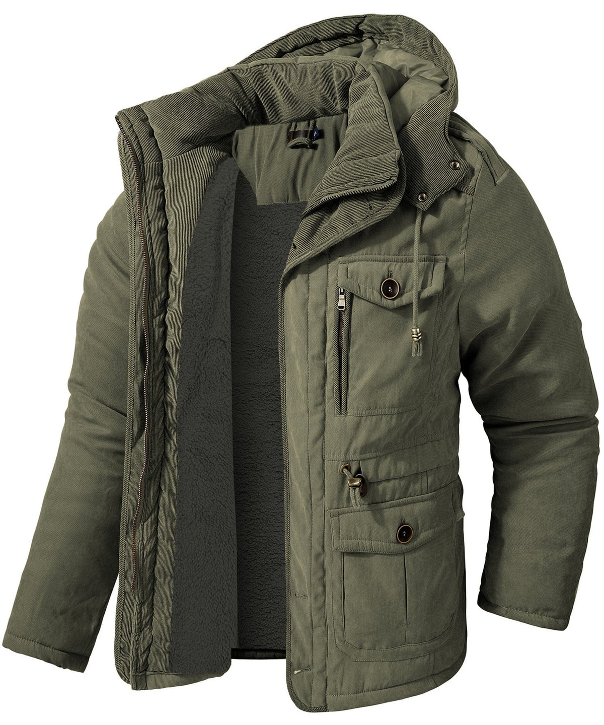 Men's Insulated Hooded Jacket – Fleece Lined, Adjustable Waist