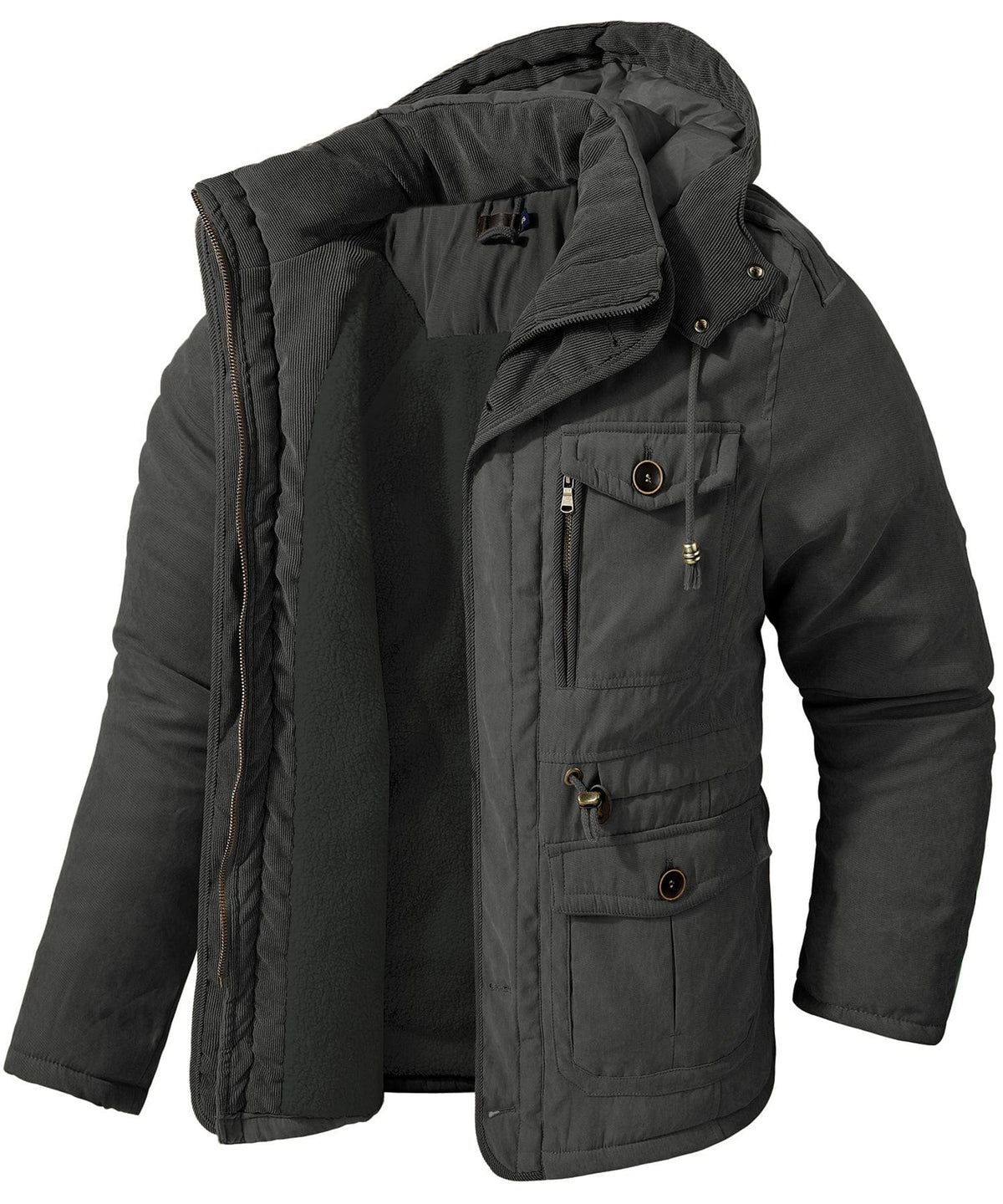 Men's Insulated Hooded Jacket – Fleece Lined, Adjustable Waist