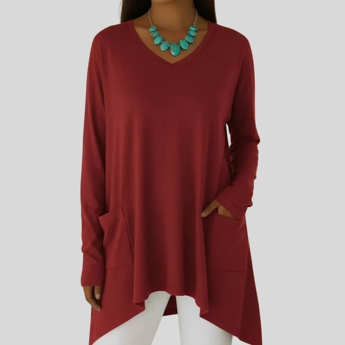 Women's V-Neck Knit Jumper – Relaxed Fit, Ribbed Trims