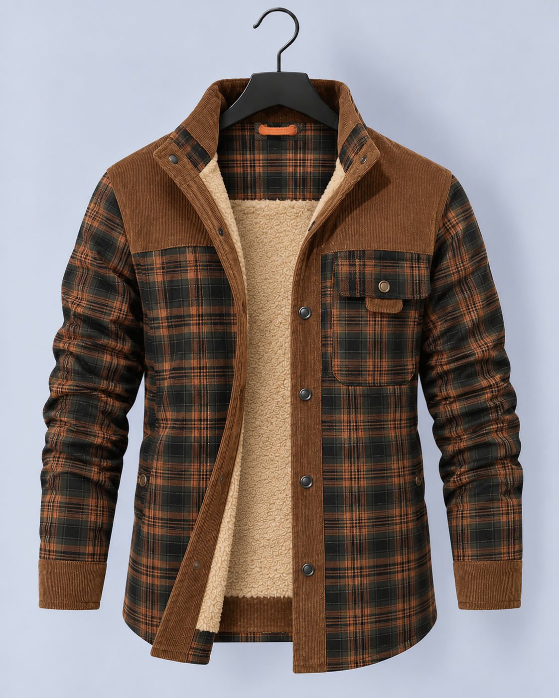 Men's Flannel Jacket with Faux Fur Lining