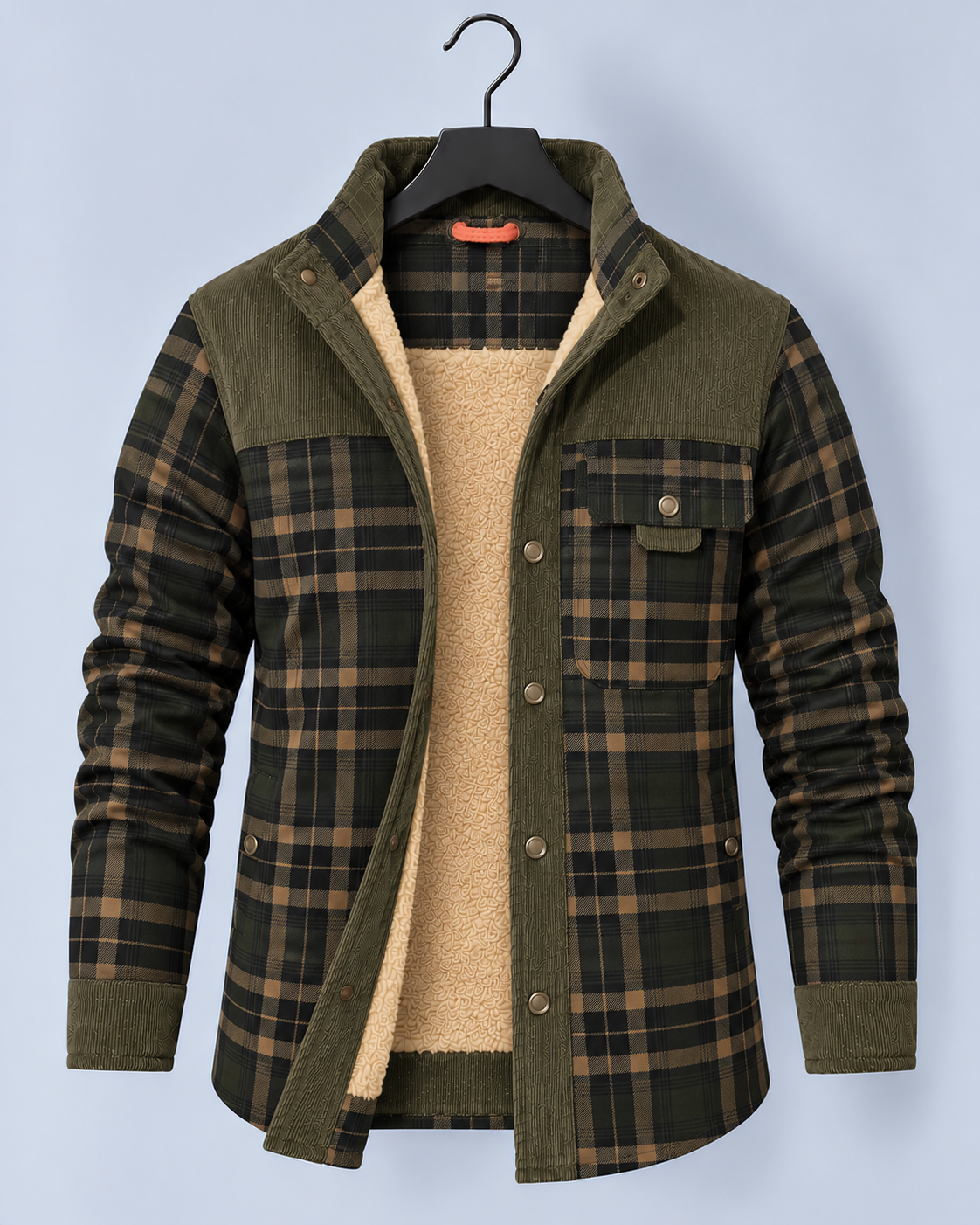 Men's Flannel Jacket with Faux Fur Lining