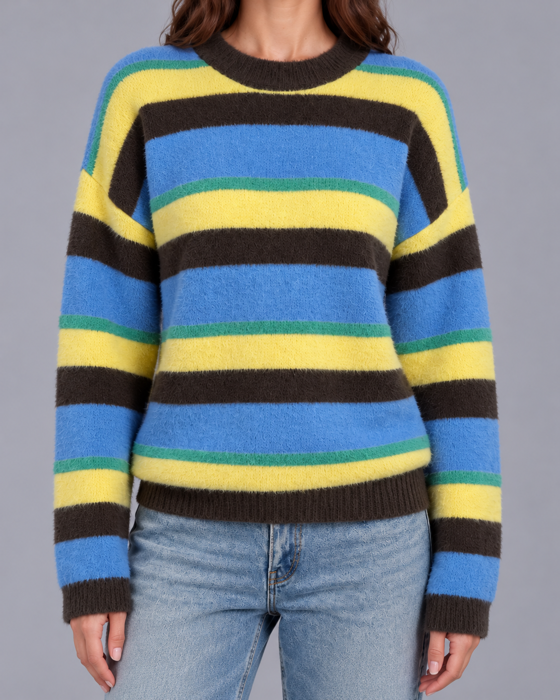 Women's Striped Knitted Crewneck Jumper | Sweater with Relaxed Fit