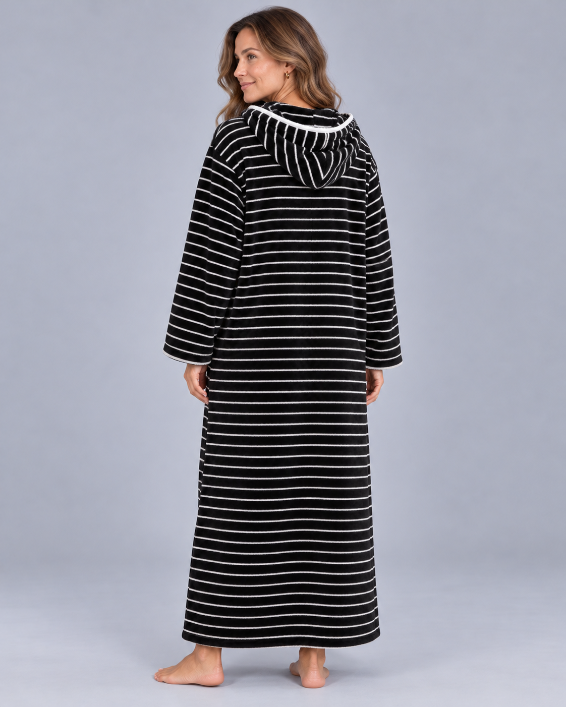 Women's Fleece Hooded Zip-Up Dressing Gown