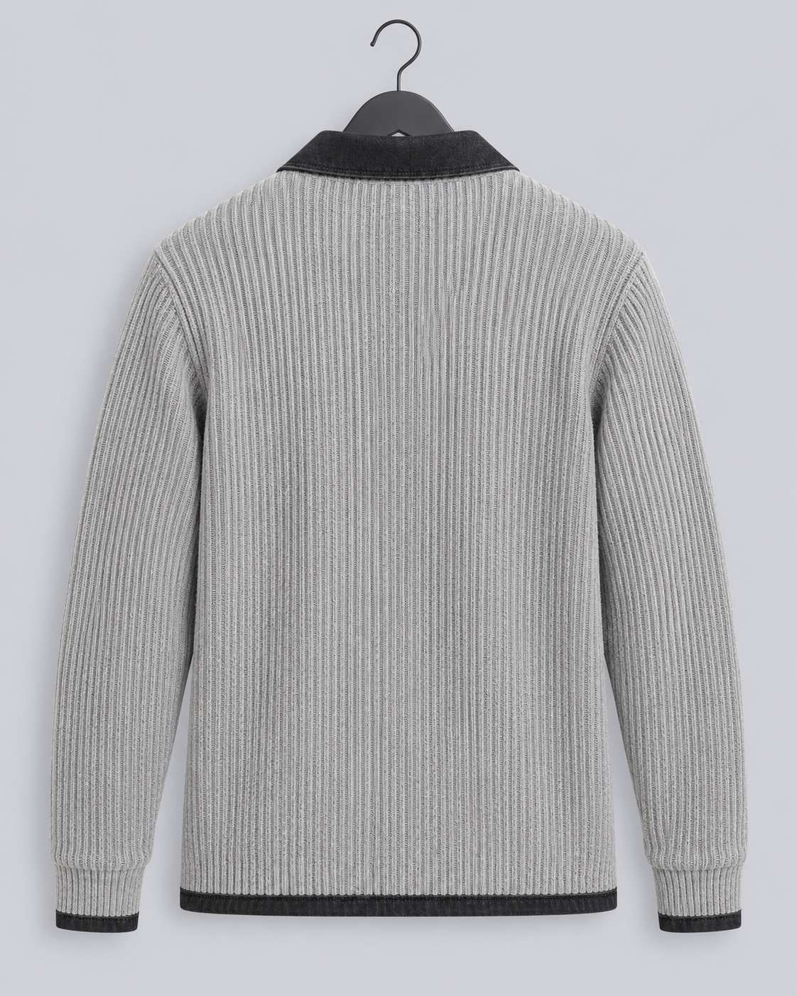 Men's Wool Knit Cardigan | Denim-Style Contrast Trim Jacket