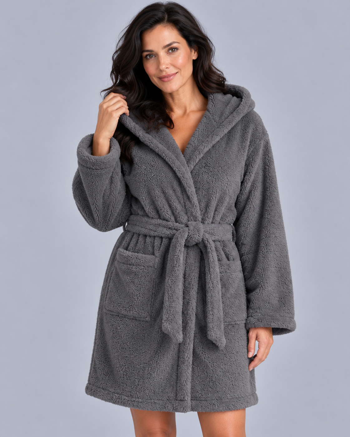 Women's Hooded Fleece Dressing Gown with Pockets