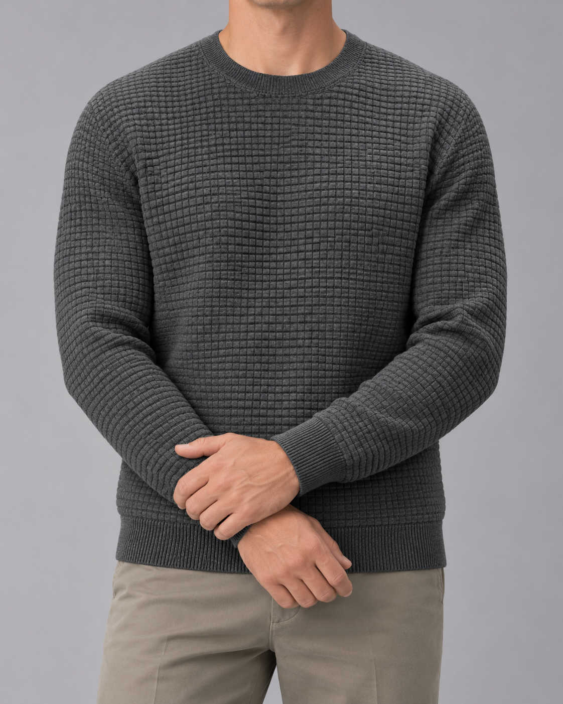 Men's Waffle-Knit Crew Neck Jumper