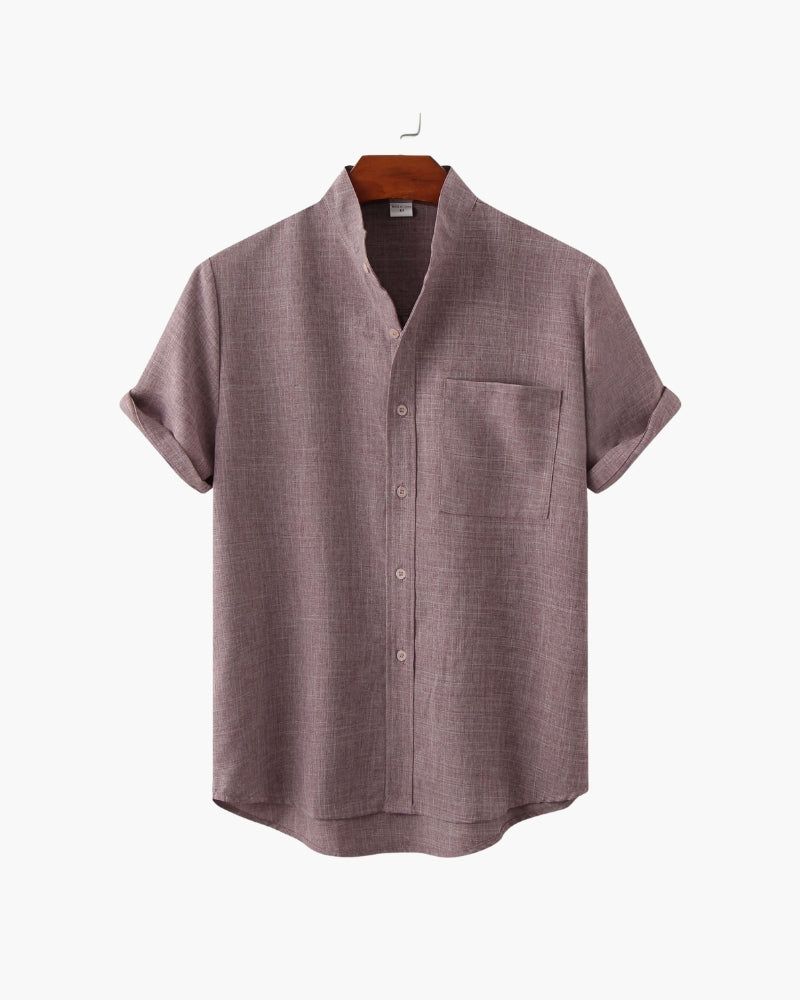 Men's Mandarin Collar Shirt – Short Sleeve, Chest Pocket