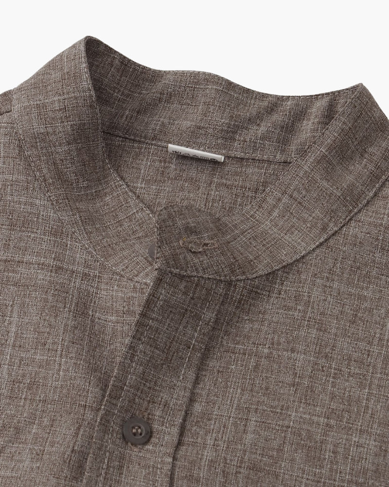 Men's Mandarin Collar Shirt – Short Sleeve, Chest Pocket