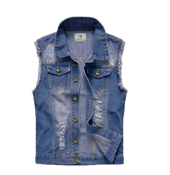 Men's Denim Gilet – Lapel Collar, Washed Finish