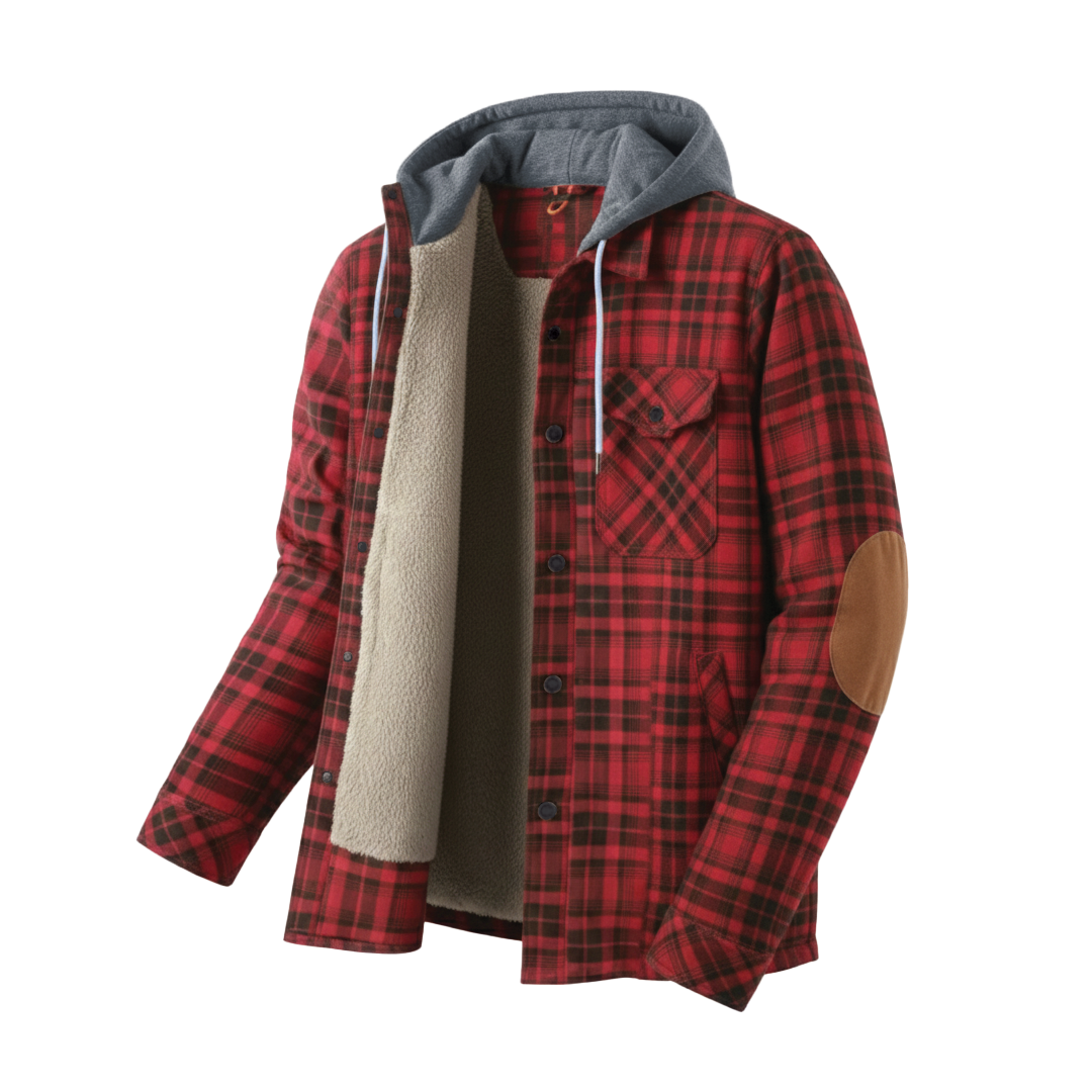 Men's Check Hooded Shirt Jacket – Fleece Lined, Relaxed Fit
