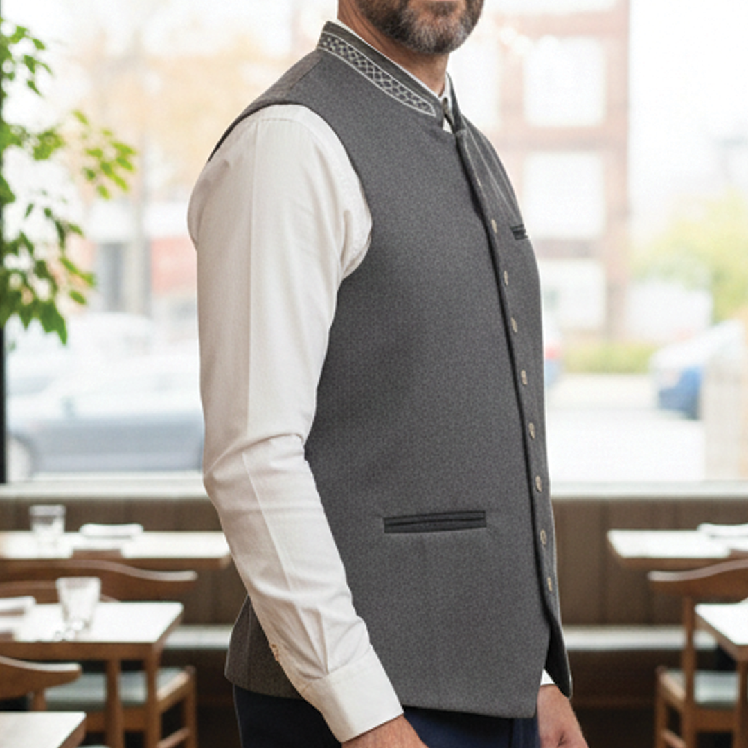 Men's Grey Suit Waistcoat – Slim Tailored Fit, Two Pockets