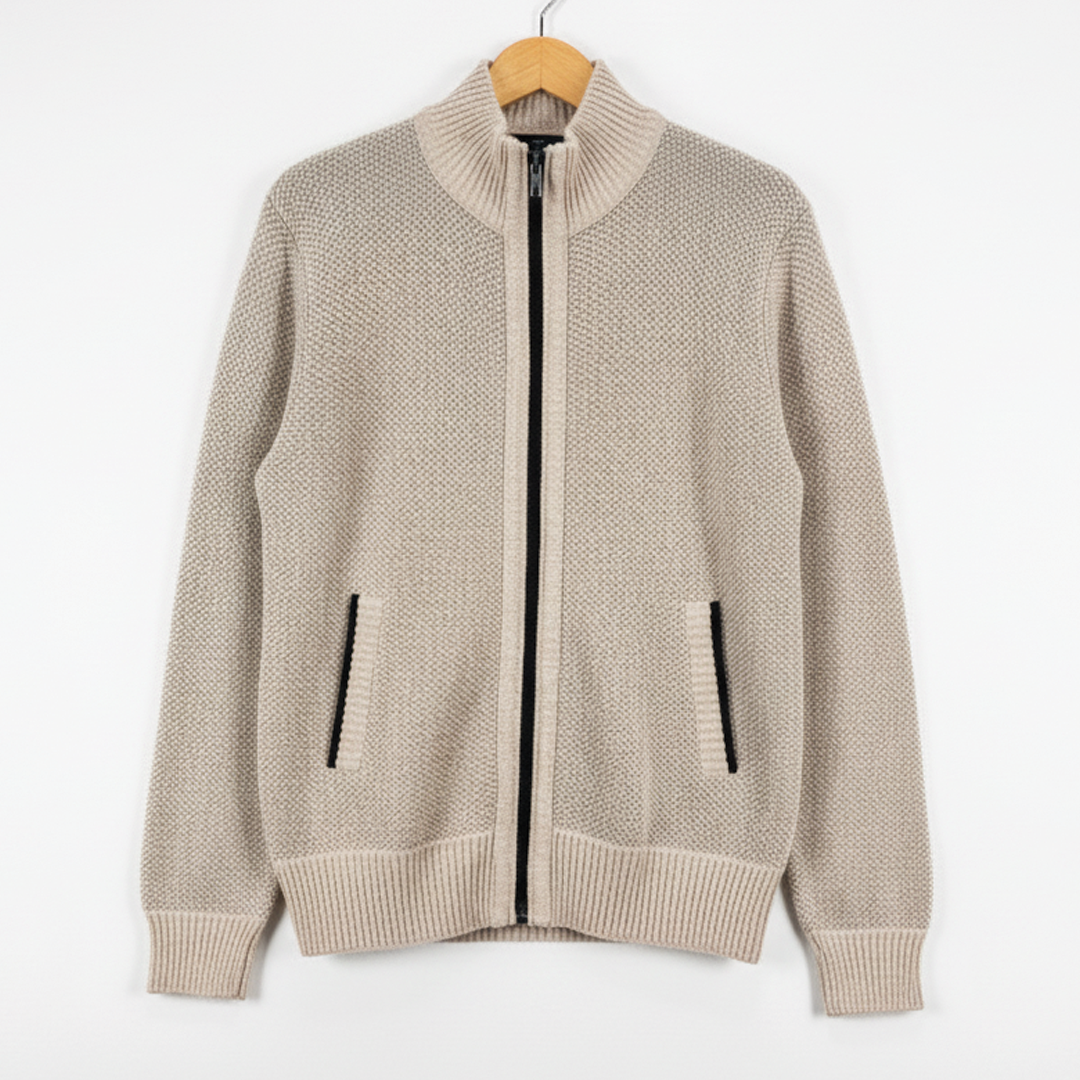 Men's Zip Cardigan – Mock Neck Cotton Knit, Regular Fit