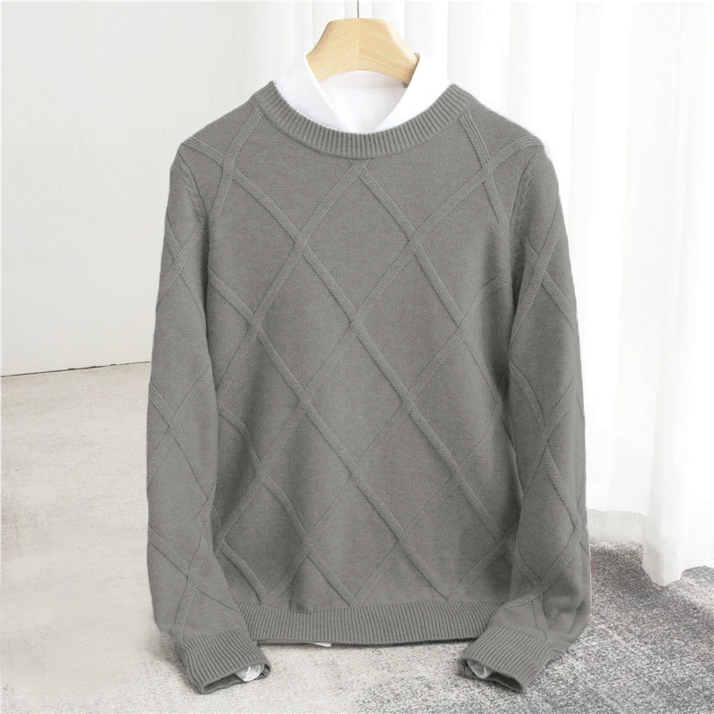 Men's Cashmere Jumper – Crew Neck, Subtle Pattern