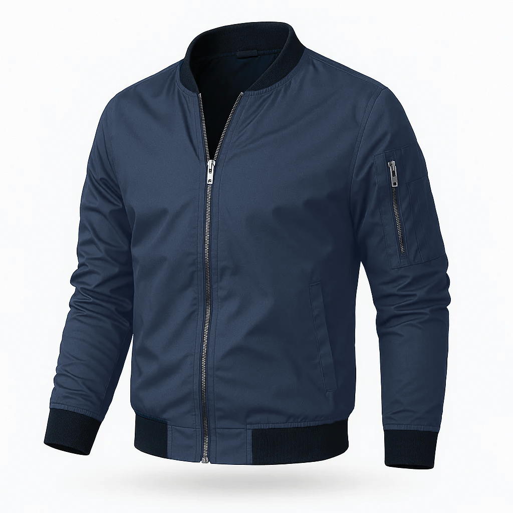 Men's Lightweight Bomber Jacket – Ribbed Collar, Side Pockets