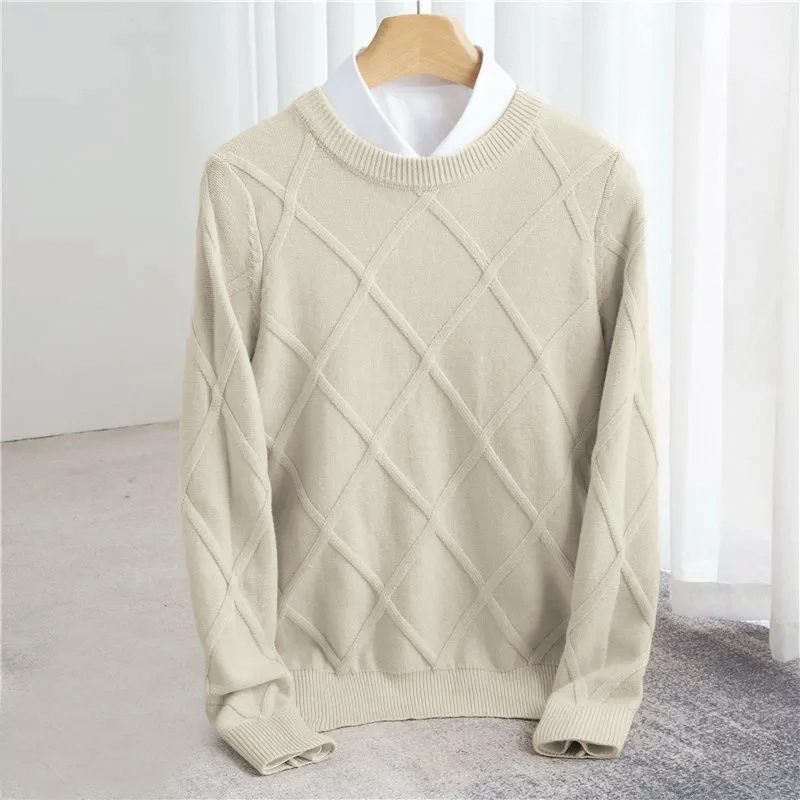 Men's Cashmere Jumper – Crew Neck, Subtle Pattern
