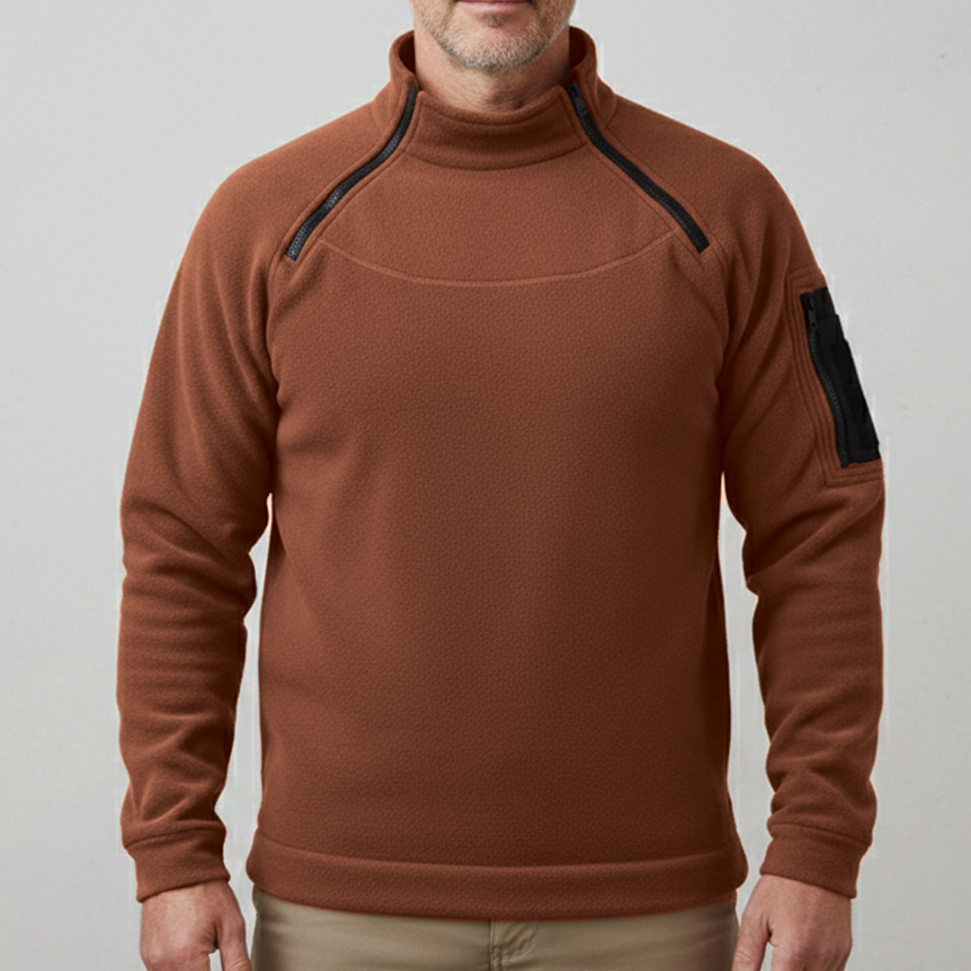 Men's Fleece Pullover – Zip Collar, Wind Resistant, Relaxed Fit
