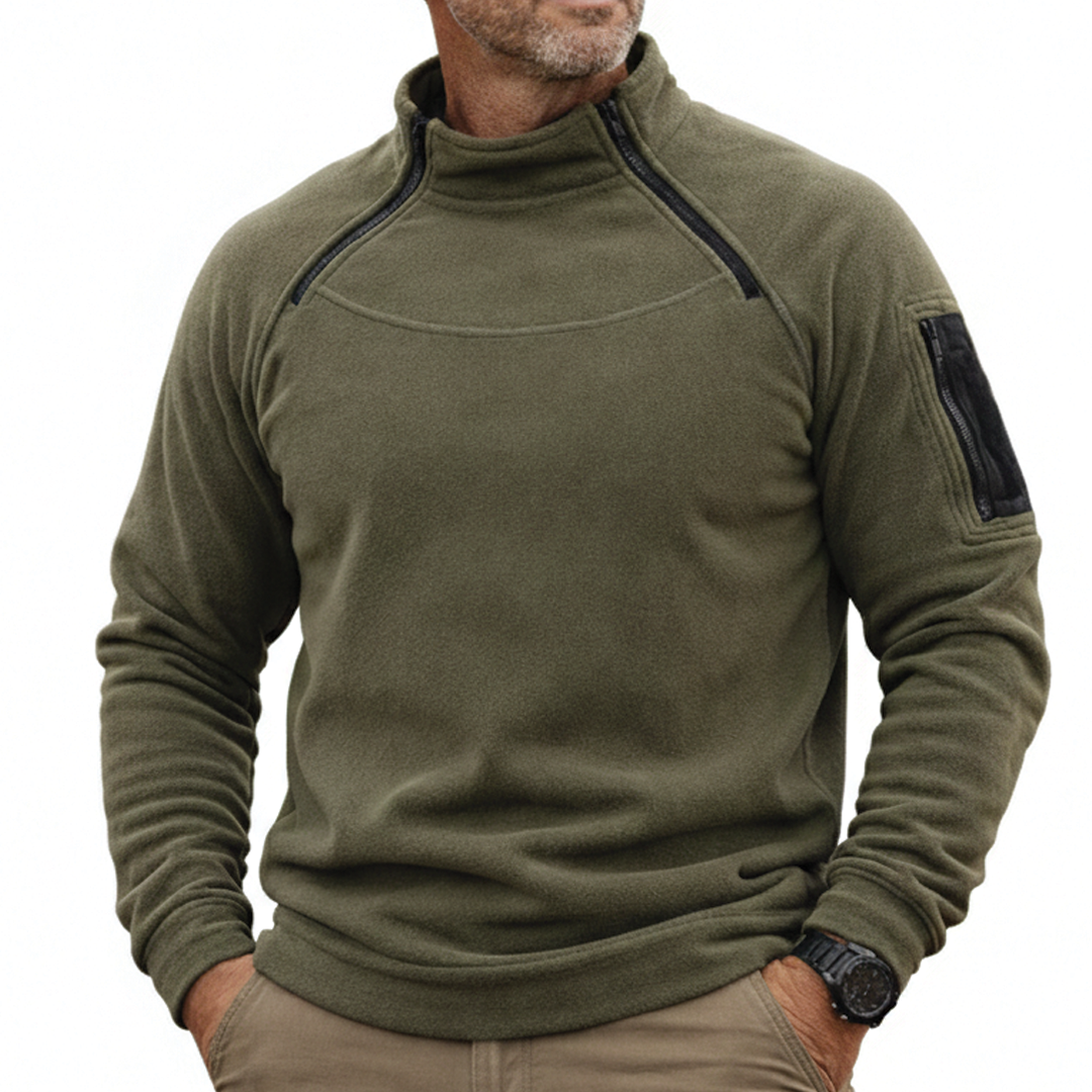 Men's Fleece Pullover – Zip Collar, Wind Resistant, Relaxed Fit