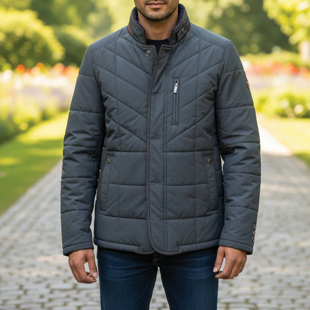 Men's Padded Quilted Jacket – Stand Collar, Slim Tailored Fit