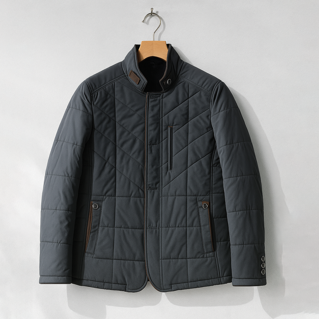 Men's Padded Quilted Jacket – Stand Collar, Slim Tailored Fit