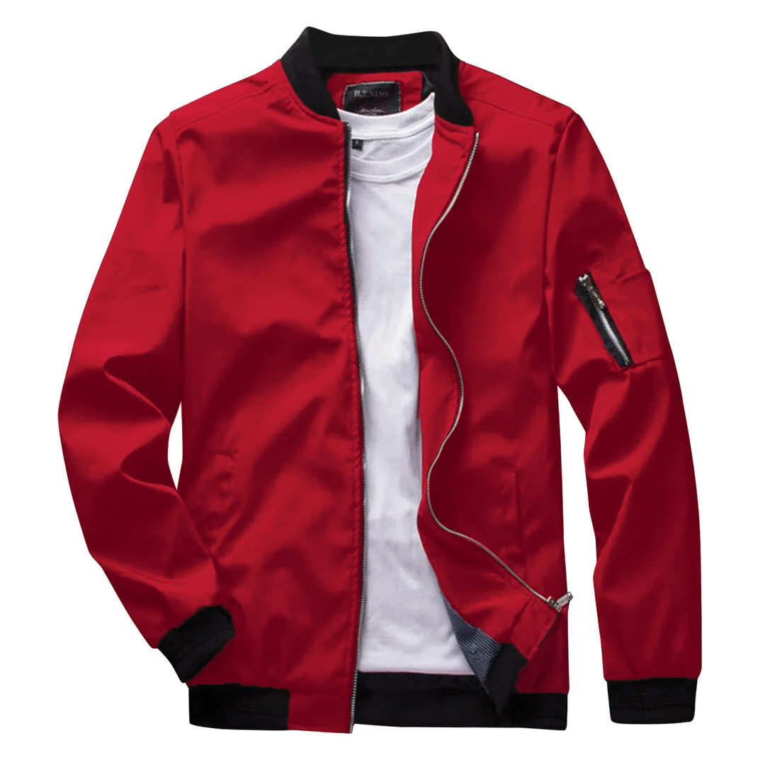 Men's Bomber Jacket – Lightweight Zip Front, Utility Arm Pocket