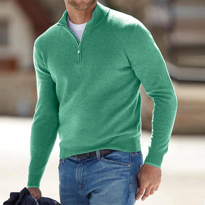 Men's Half Zip Jumper – Wool Blend Knit, Mock Neck, Slim Fit
