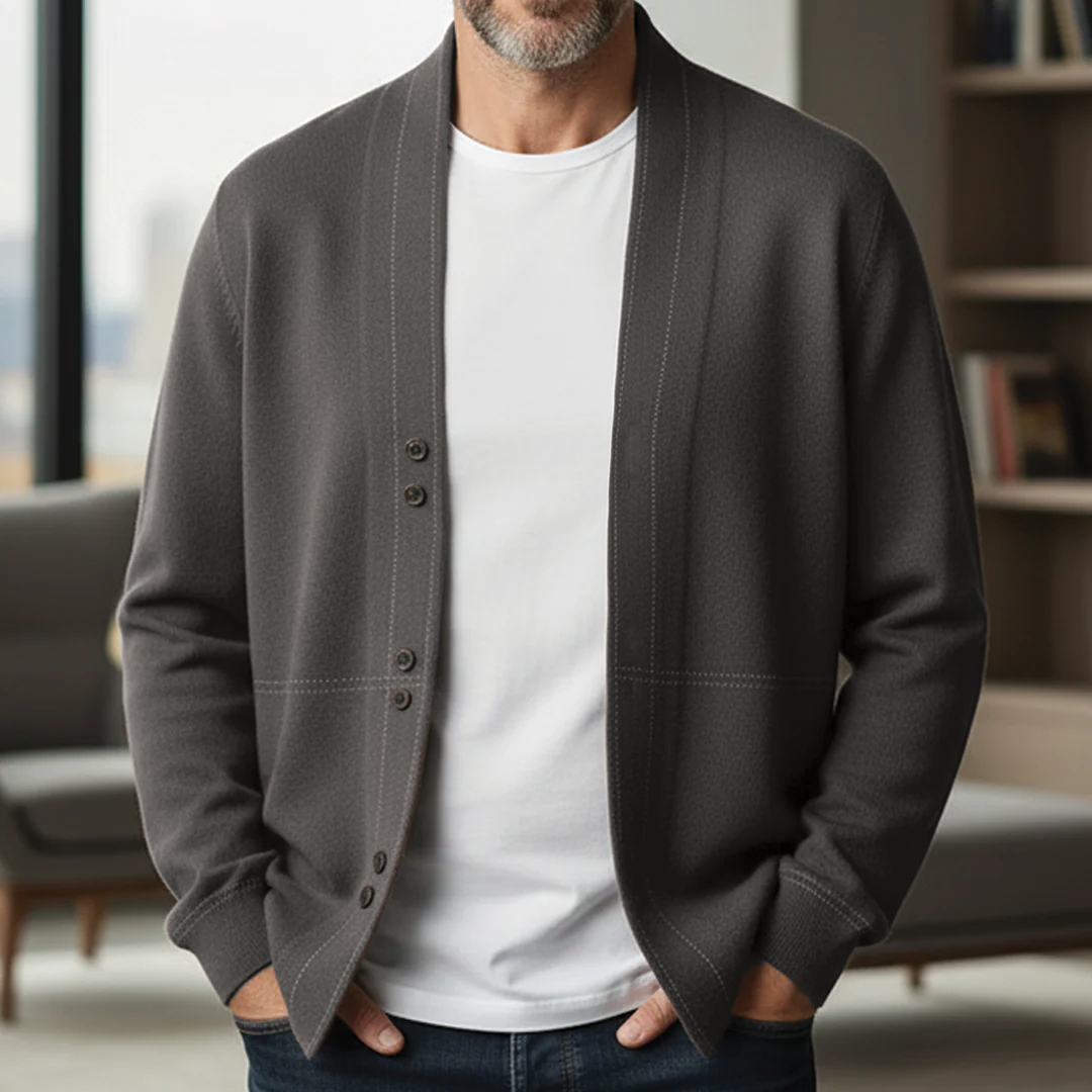 Men's Wool Blend Cardigan – Button Front, Relaxed Fit