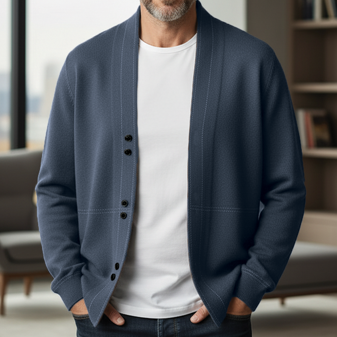 Men's Wool Blend Cardigan – Button Front, Relaxed Fit