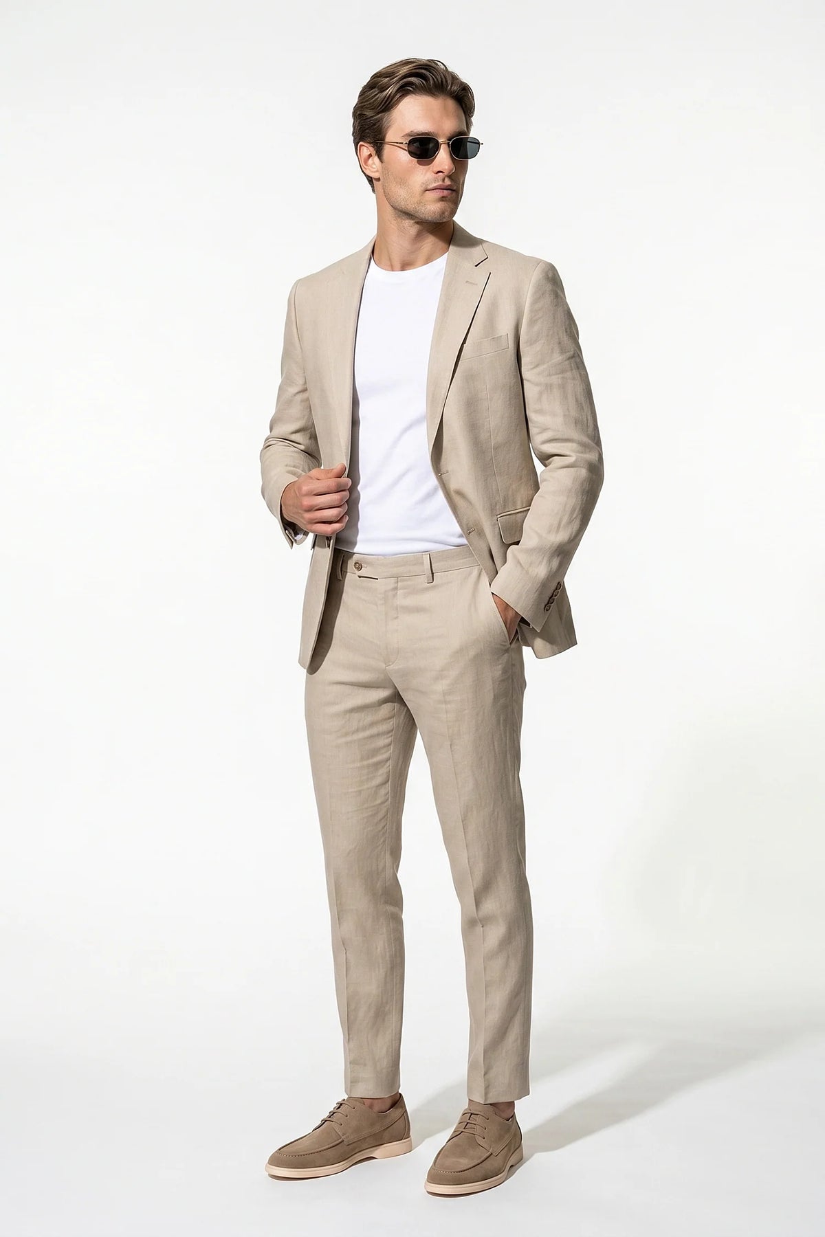 Men's Linen Look Two Piece Suit – Slim Fit Summer Tailoring