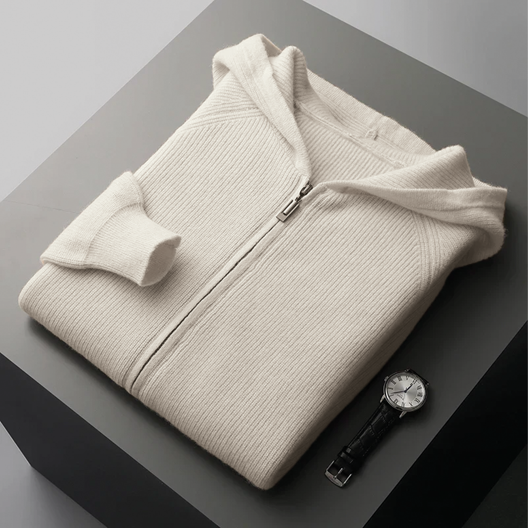 Men's Zip Up Knit Jumper – Tailored Fit, Ribbed Trims