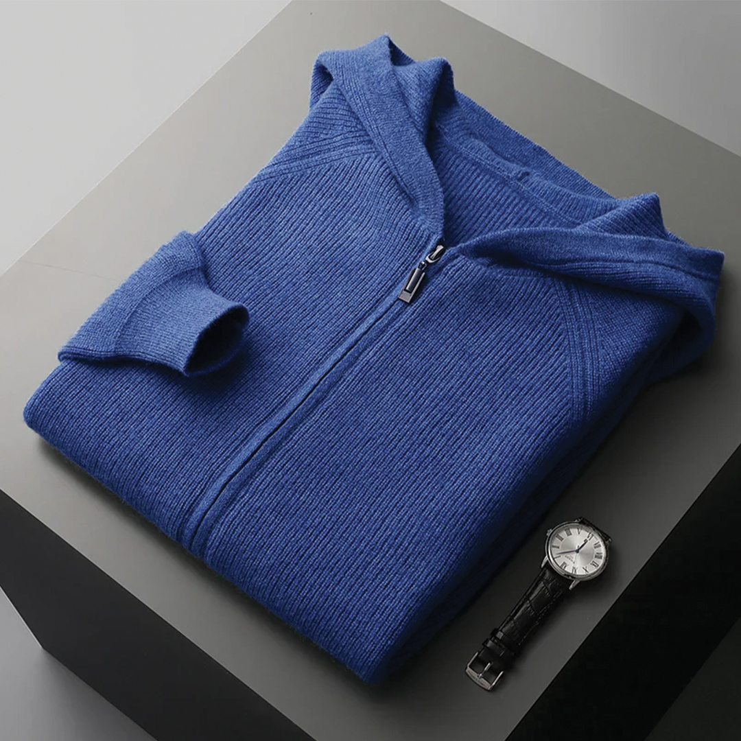 Men's Zip Up Knit Jumper – Tailored Fit, Ribbed Trims