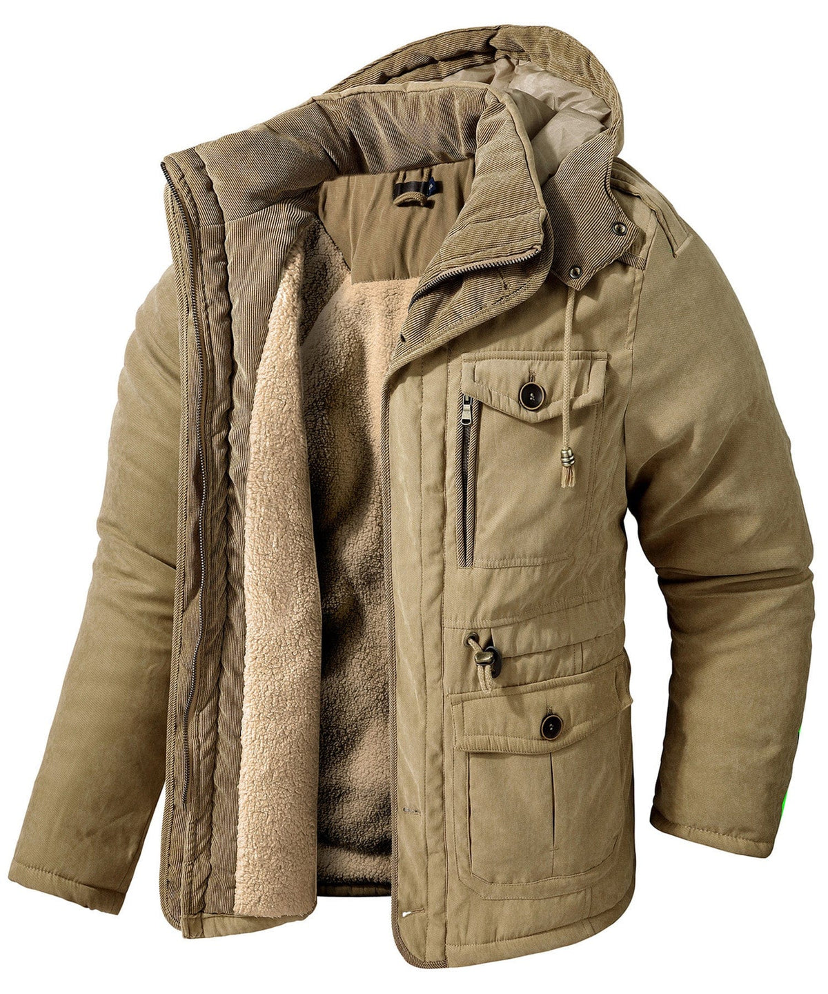 Men's Insulated Hooded Jacket – Fleece Lined, Adjustable Waist