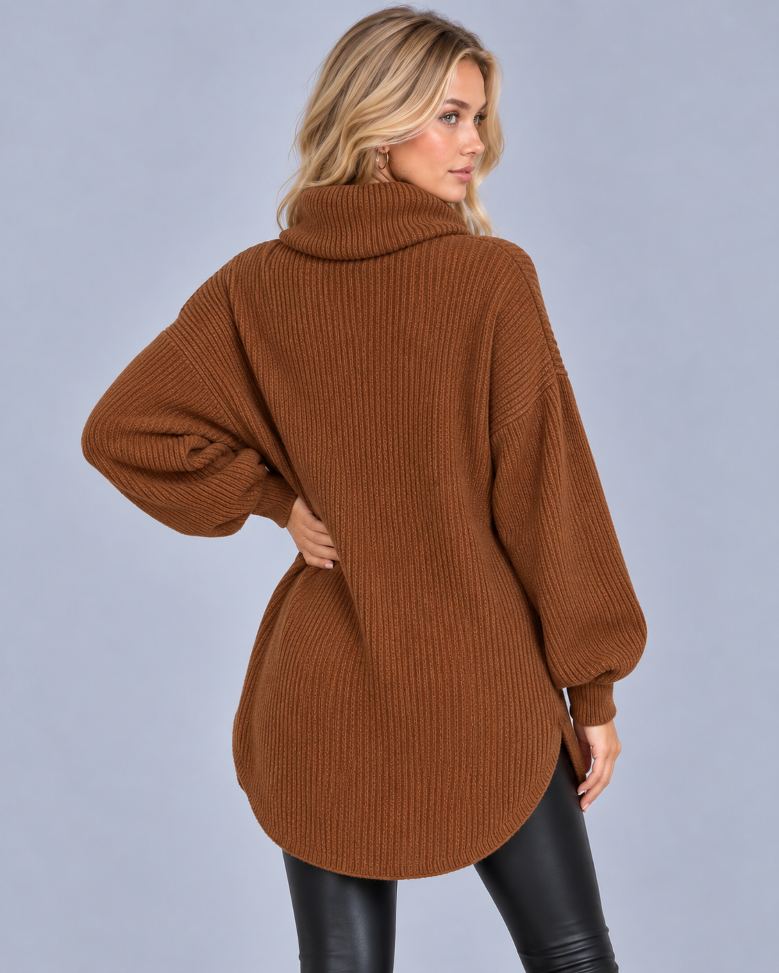 Women's Oversized Longline Jumper with Roll Neck