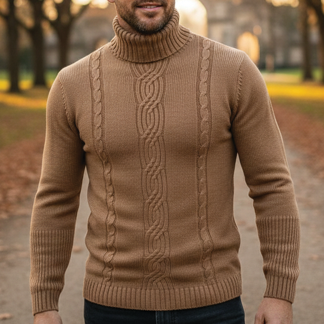 Men's Cable Knit Roll Neck Jumper – Chunky, Regular Fit