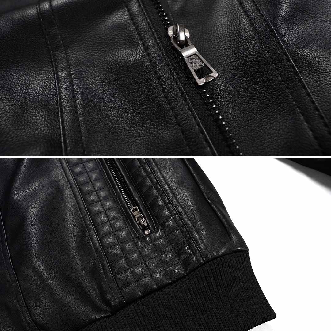 Men's Faux Leather Hooded Jacket – Zip Pockets, Regular Fit
