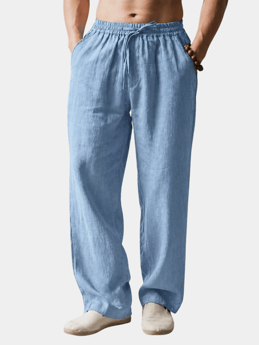 Men's Cotton Linen Trousers – Drawstring Waist, Straight Leg