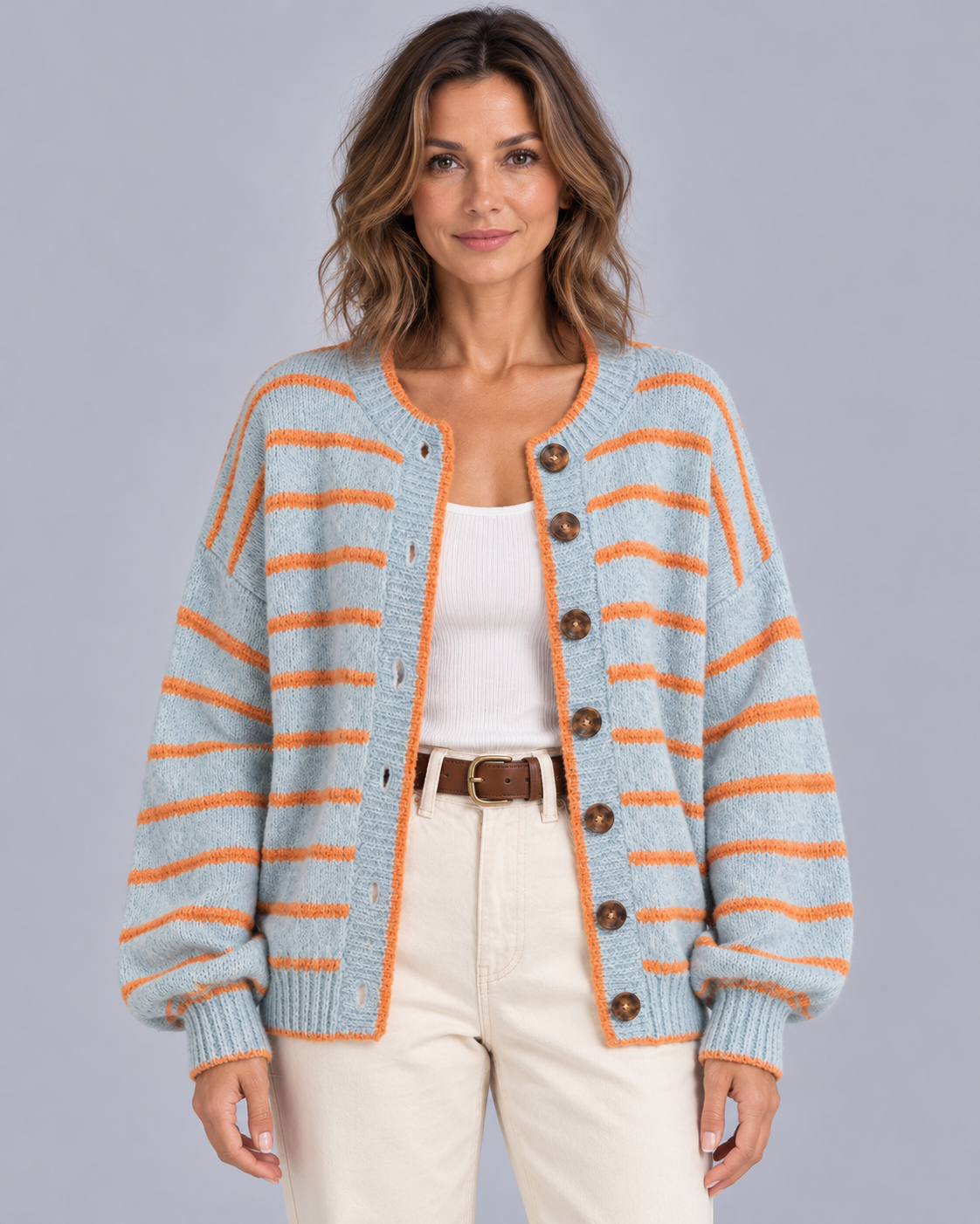 Women's Oversized Striped Button Up Cardigan