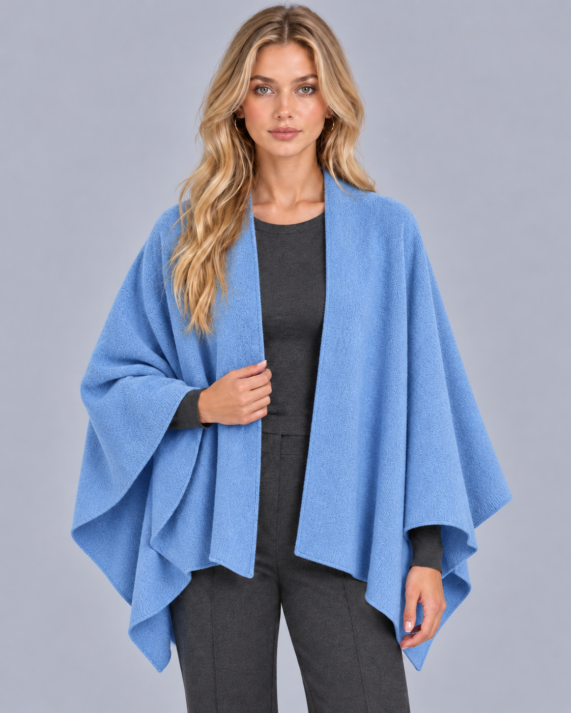 Women's Wool Knit Shawl with Open Front