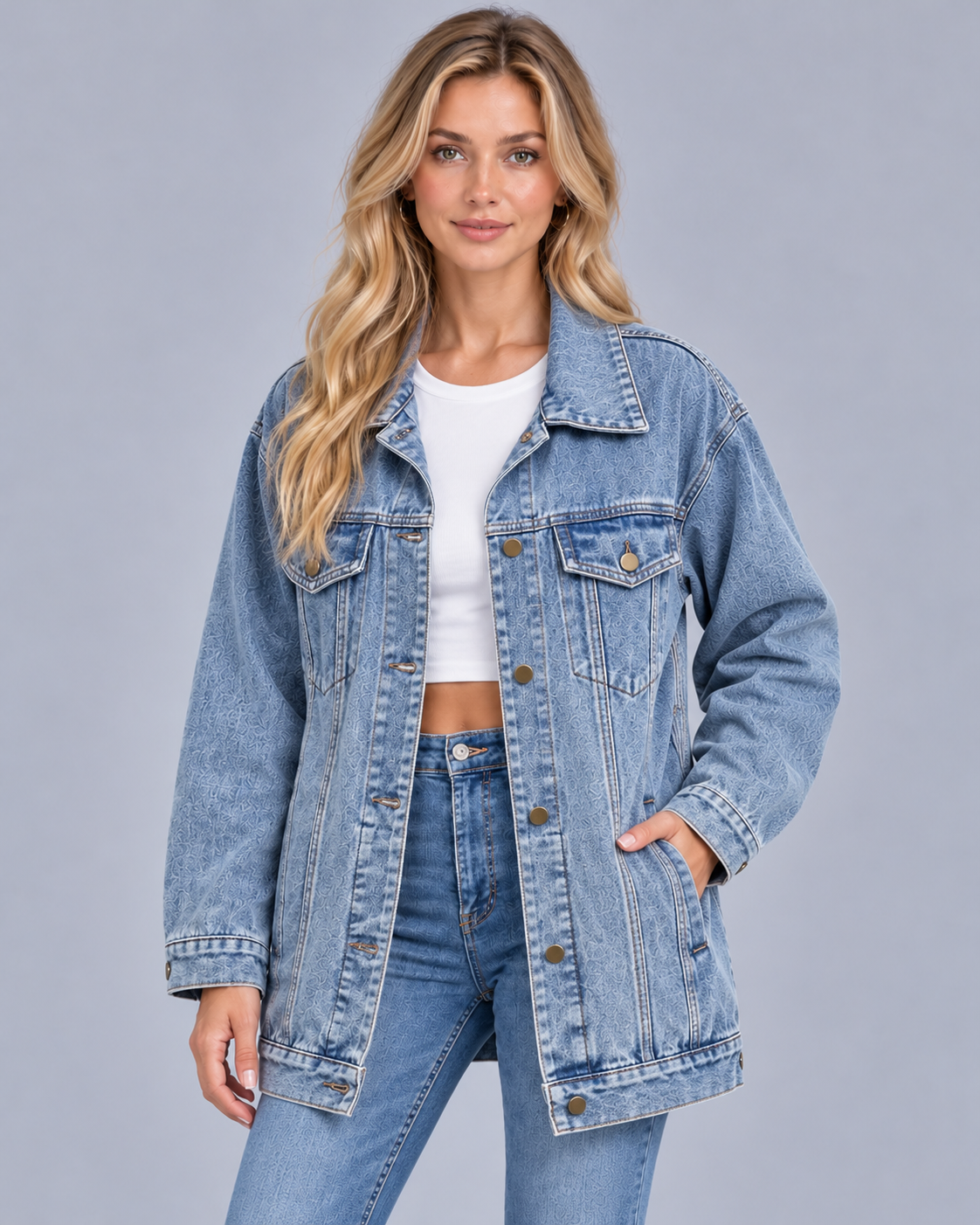 Women's Classic Denim Jacket with Chest Pockets