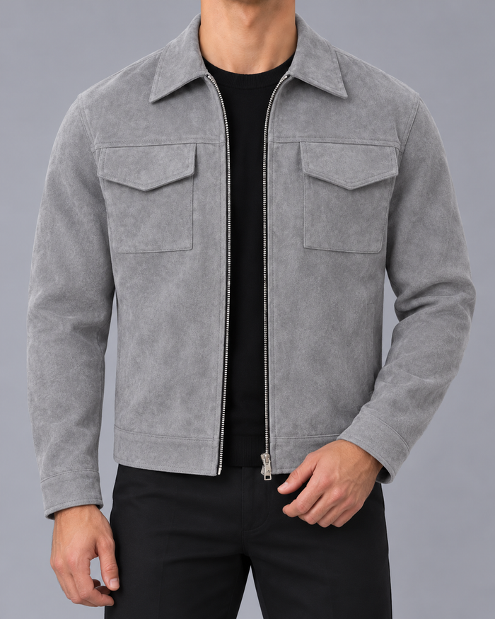 Men's Suede Look Jacket – Relaxed Fit, Front Pockets