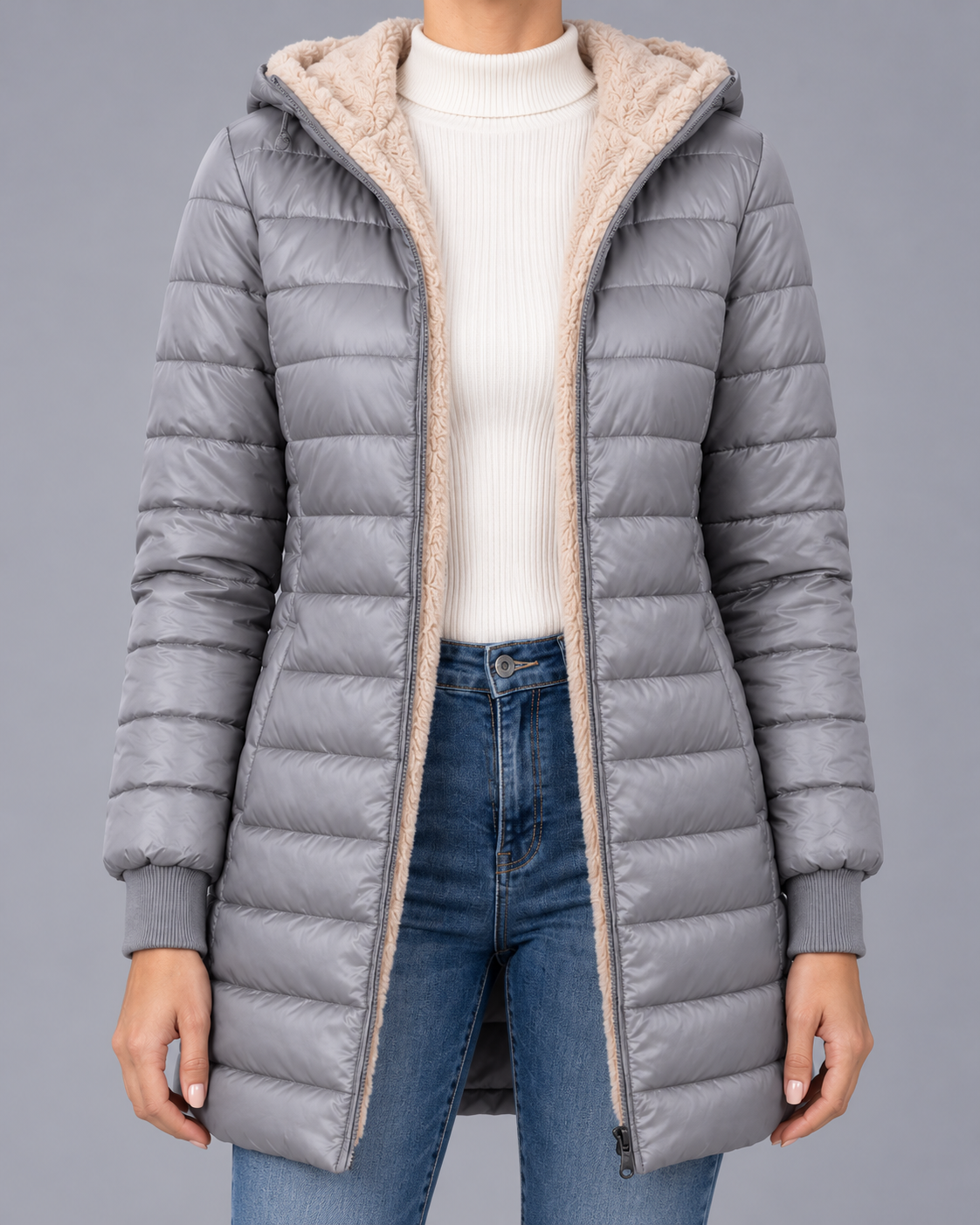 Women's Hooded Puffer Jacket – Quilted, Plush Lined