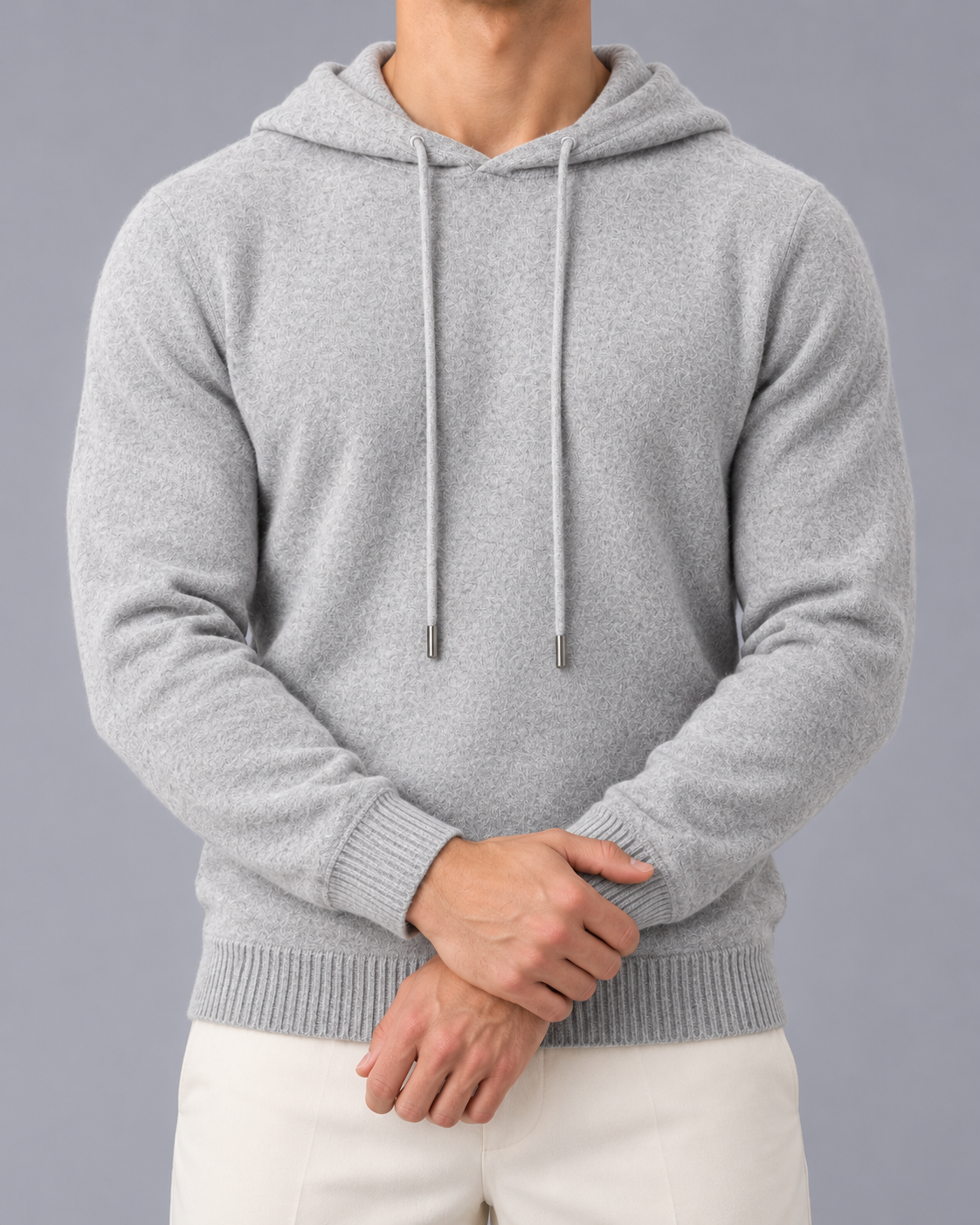 Men's Wool Knit Hoodie – Drawstring Hood, Regular Fit
