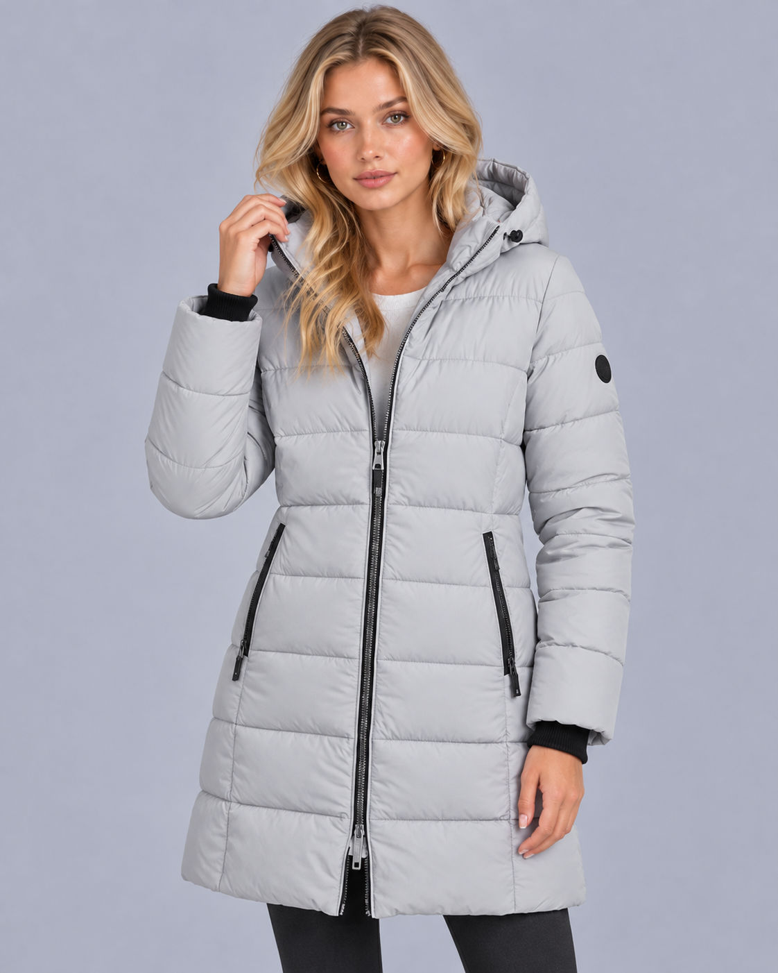 Women's Hooded Puffer Jacket with Zip Front