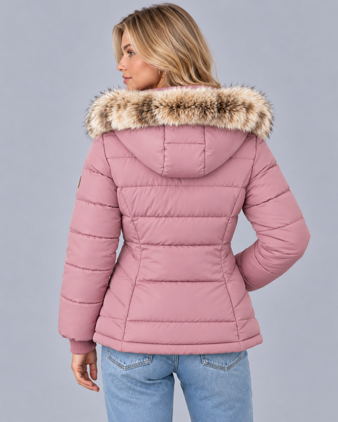 Women's Quilted Jacket with Faux Fur Hood