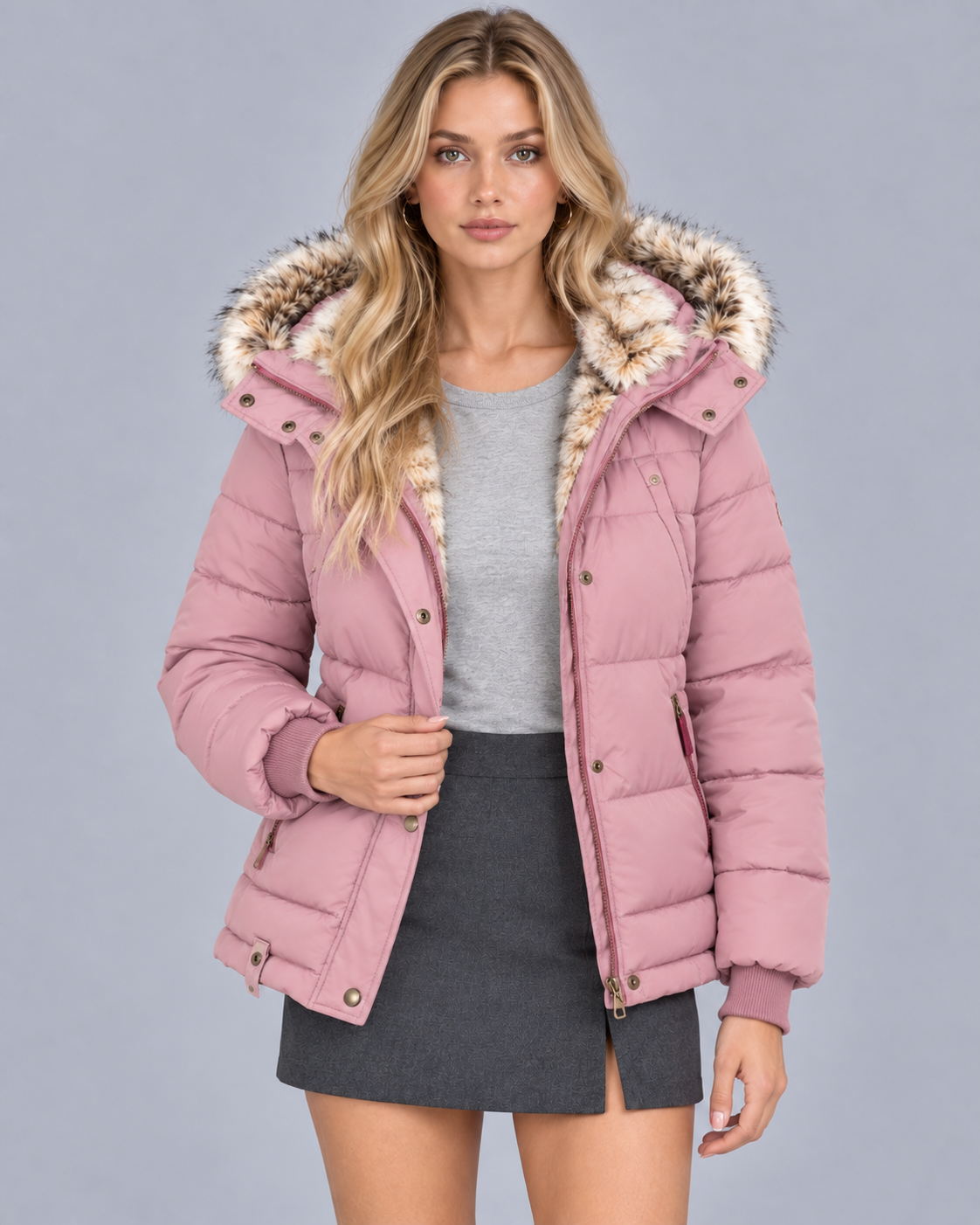 Women's Quilted Jacket with Faux Fur Hood