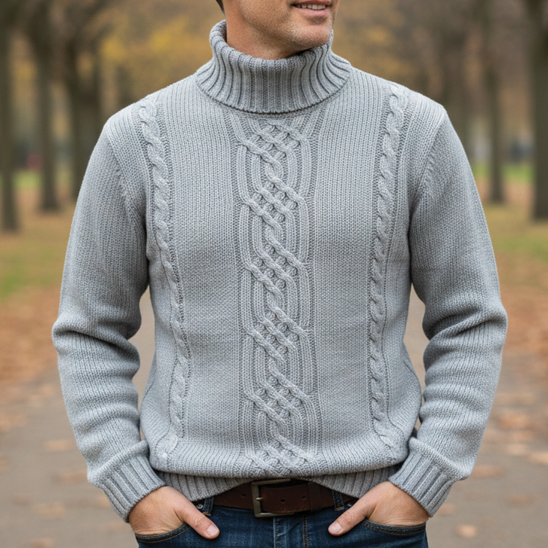 Men's Cable Knit Roll Neck Jumper – Chunky, Regular Fit