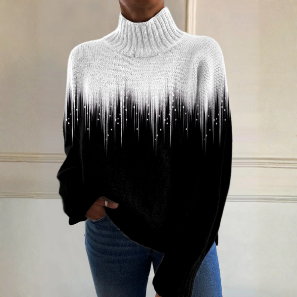 Women's Black and White Turtleneck Jumper – Relaxed Knit