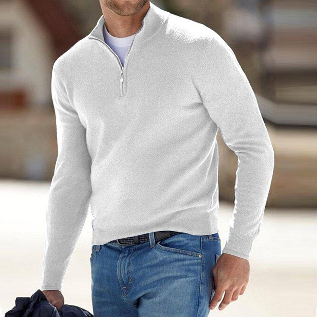 Men's Half Zip Jumper – Wool Blend Knit, Mock Neck, Slim Fit