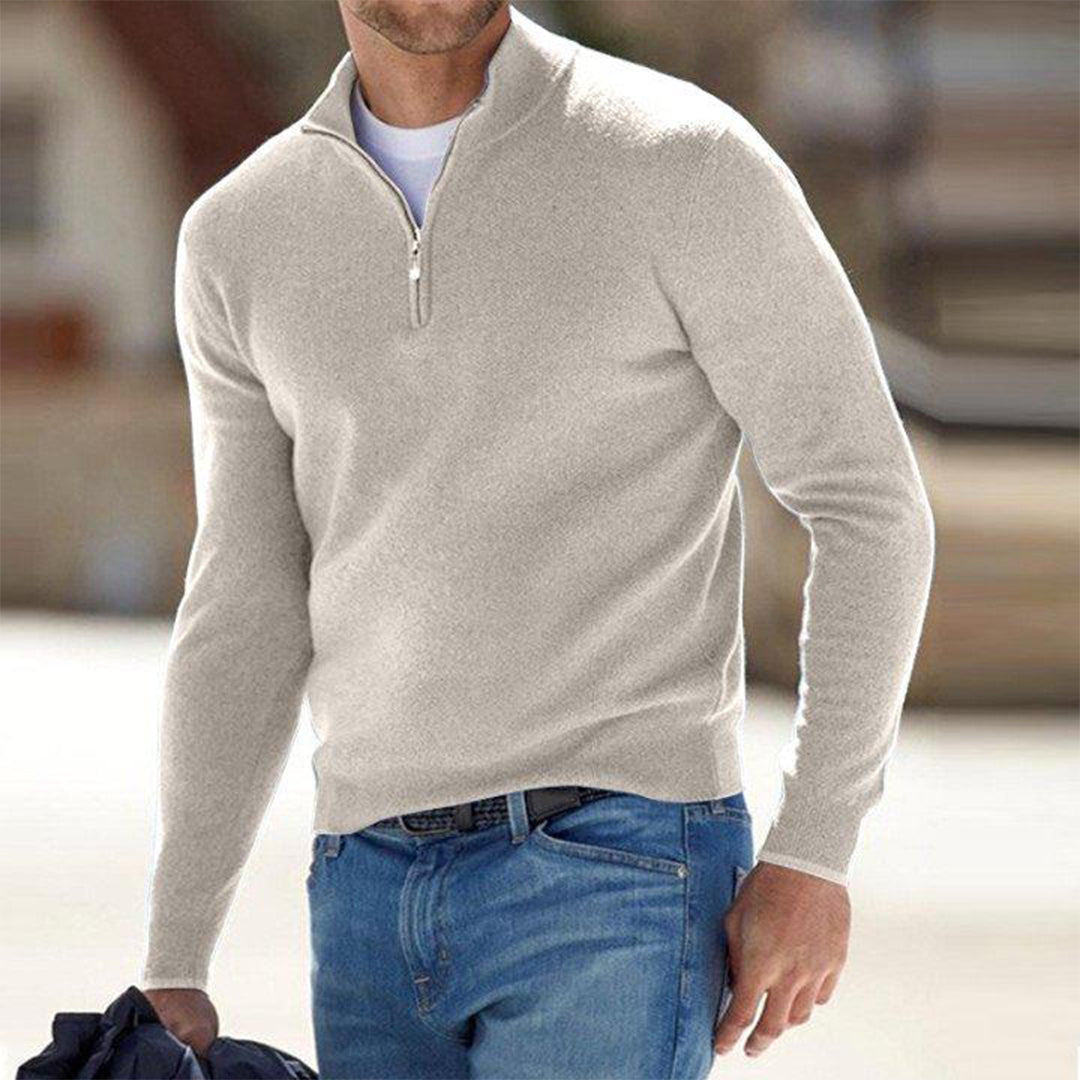 Men's Half Zip Jumper – Wool Blend Knit, Mock Neck, Slim Fit