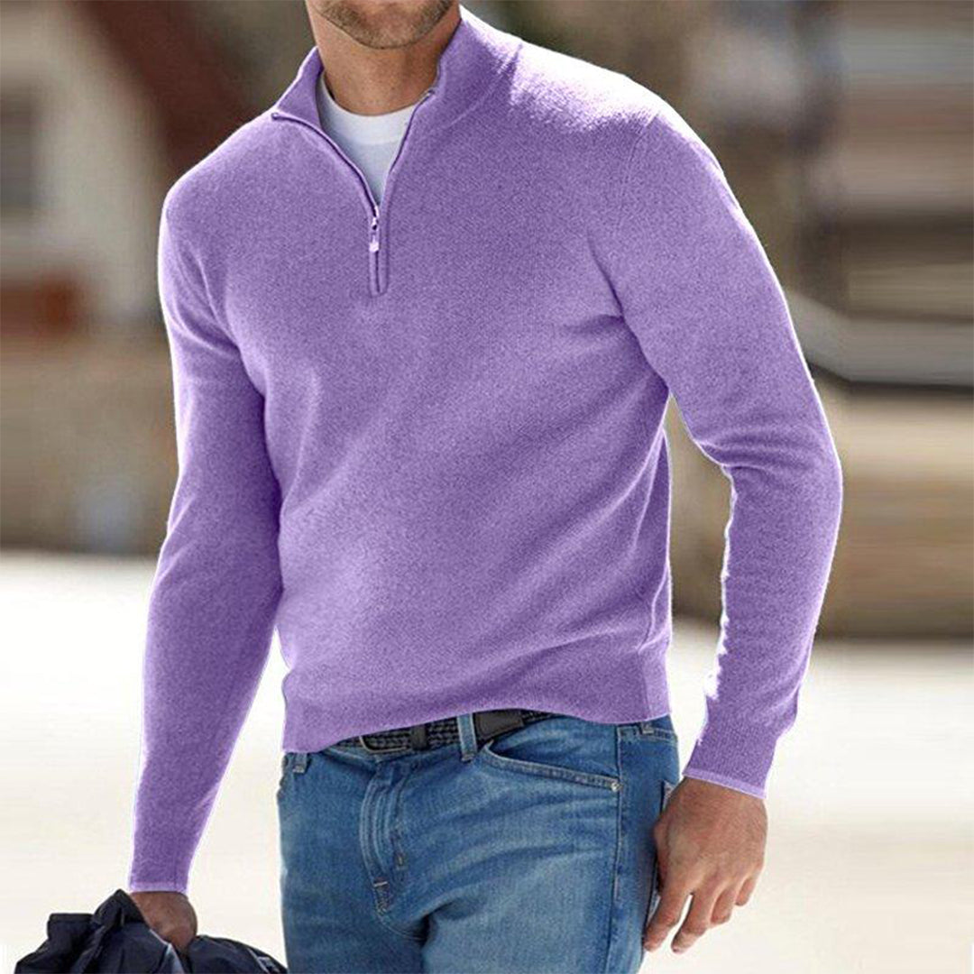 Men's Half Zip Jumper – Wool Blend Knit, Mock Neck, Slim Fit