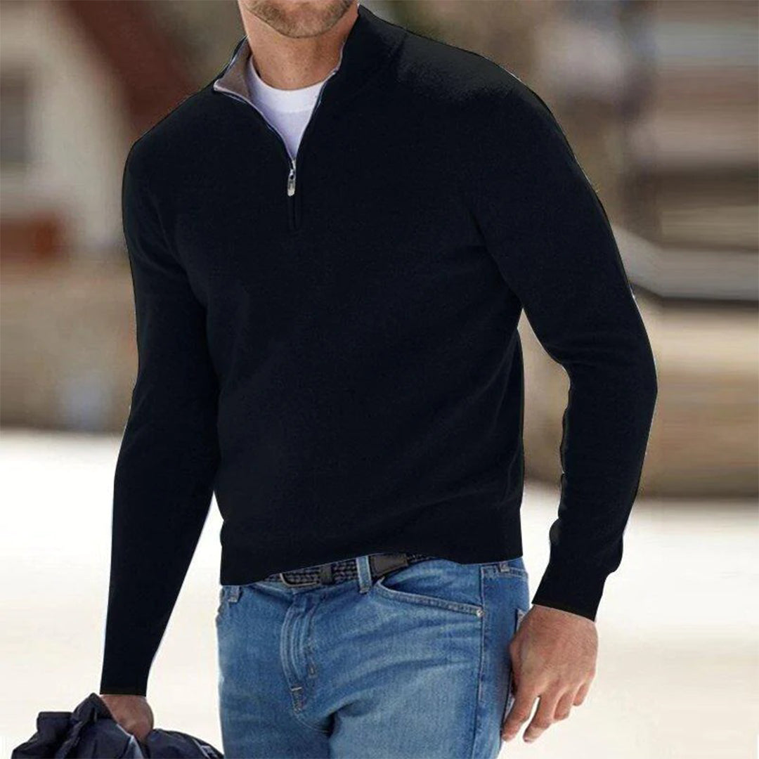 Men's Half Zip Jumper – Wool Blend Knit, Mock Neck, Slim Fit